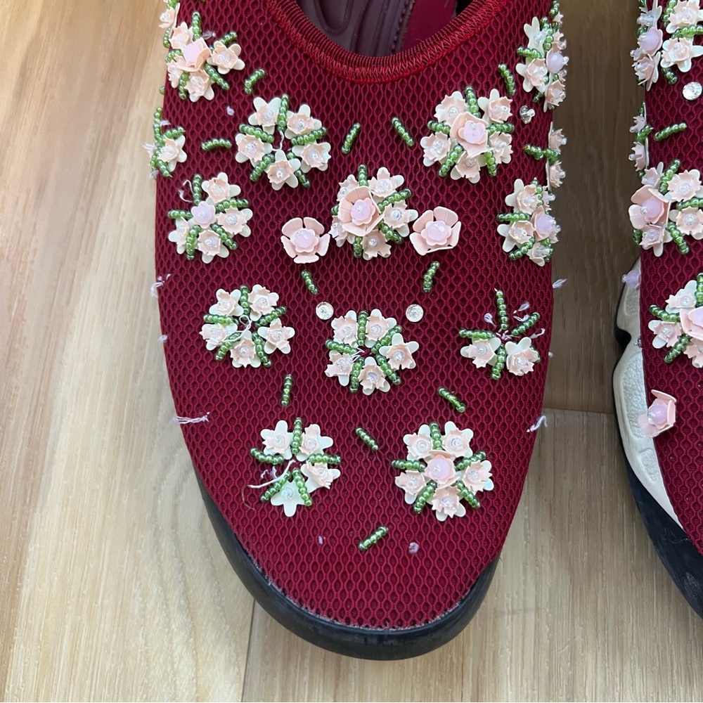 Authentic Dior Burgundy Slip On Sneakers Beaded Floral Design Size 38.5 - Picture 4 of 10